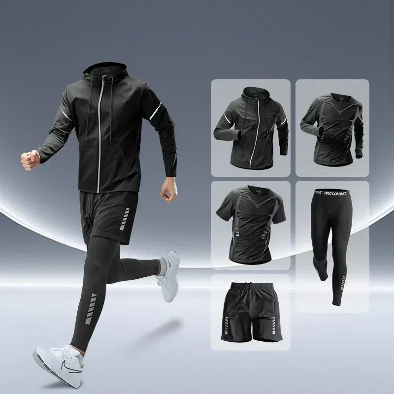 Running Gear Autumn - ชุดวิ่งฟิตเนสผู้ชาย แบบรัดรูป แห้งเร็ว สำหรับวิ่งกลางคืนในฤดูใบไม้ร่วง ฝึกซ้อม ปั่นจักรยาน