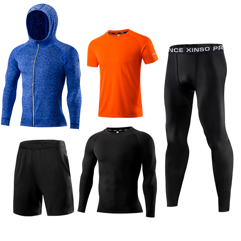 Running Gear Autumn - ชุดออกกำลังกายผู้ชาย 5 ชิ้น ชุดกีฬาแห้งเร็วสำหรับวิ่ง บาสเก็ตบอล ฝึกซ้อม