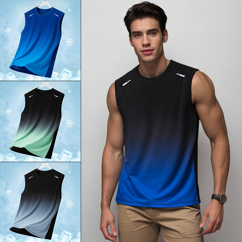 Running Hydration Vest - เสื้อกีฬาผู้ชายแบบไล่เฉดสี น้ำหนักเบา แขนกุด คอกลม เสื้อยืดฤดูร้อน ทรงหลวม
