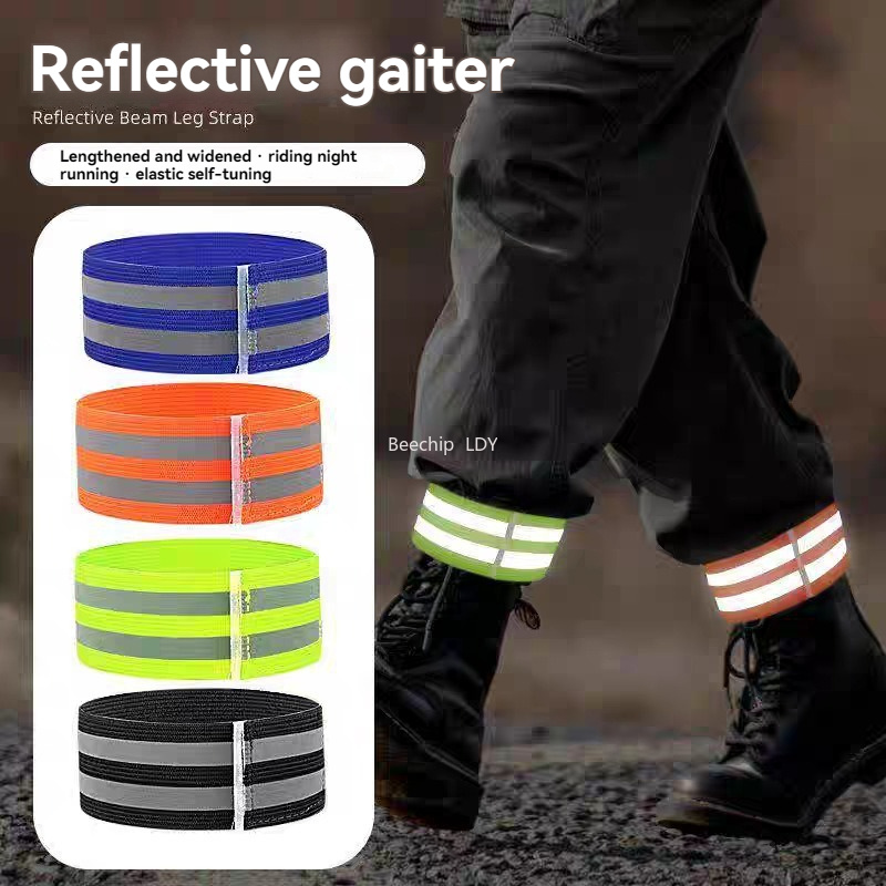 Running Gear Parts - สายรัดกางเกงจักรยานแบบสะท้อนแสงสำหรับขี่กลางคืน สำหรับจักรยานเสือหมอบ เดินป่า และวิ่ง - สายรัดขาปรับได้