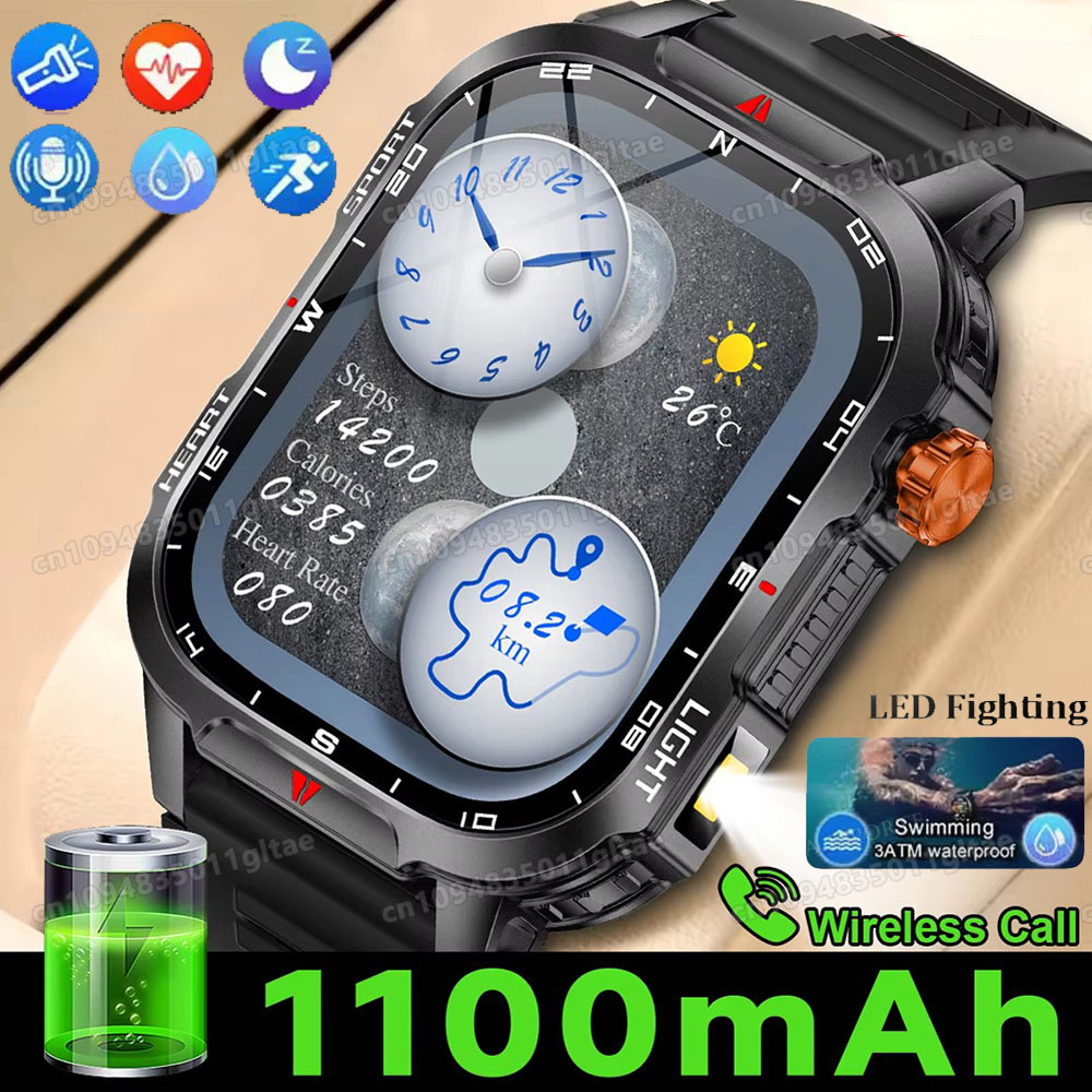 Gps Running Watch - นาฬิกาอัจฉริยะสำหรับกิจกรรมกลางแจ้งแบบทหารสำหรับผู้ชาย พร้อมระบบติดตาม GPS ไฟฉาย โทรผ่านบลูทูธ หน้าจอ