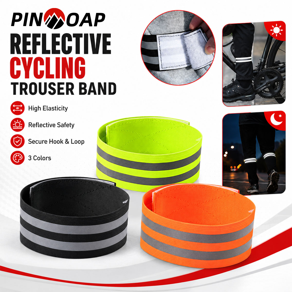 Running Gear Reflective - PINMOAP 1/2 ชิ้น สายรัดขาจักรยานแบบสะท้อนแสง คลิปหนีบกางเกง สายรัดข้อเท้า