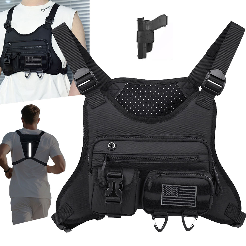 Running Gear Vest - Camping ด้านหน้าเสื้อกั๊กกระเป๋าเป้สะพายหลังกระเป๋าขี่จักรยาน Jogging การล่าสัตว์เสื้อกั๊กกลางแจ้ง RIG กีฬายิมการฝึกอบรม